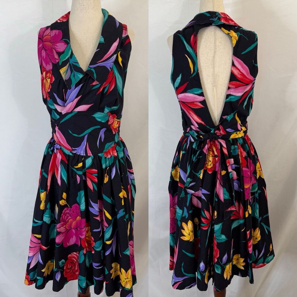 Vintage NR1 Floral Open Back Fit & Flare Midi Dress Size Large Womens